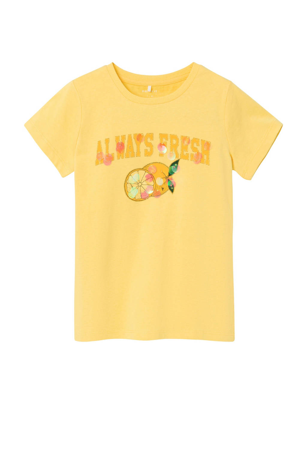 NAME IT T-shirt NKFDATRUNTE met printopdruk geel