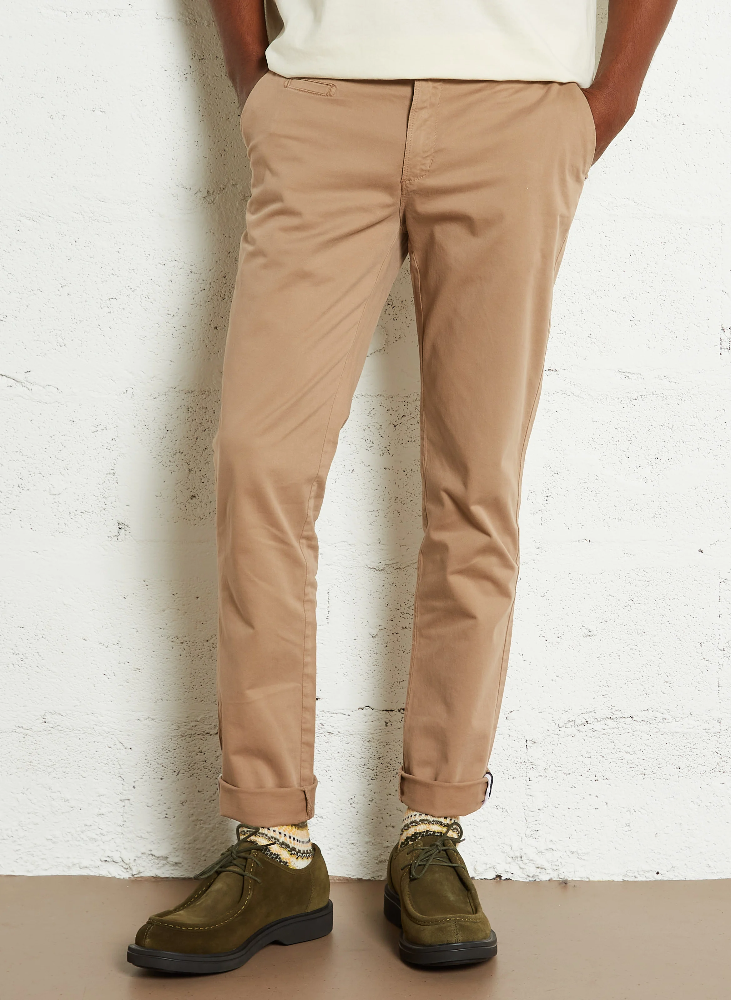 BRIX - Pantalon droit en coton bio mélangé | Beige