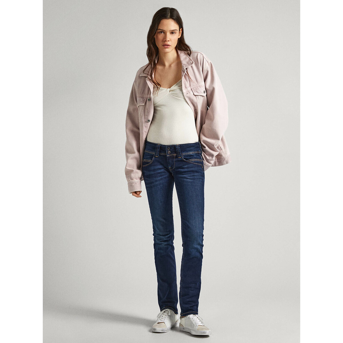 PEPE JEANS<br>VENUS calça jeans de cintura baixa com fechamento duplo por botões