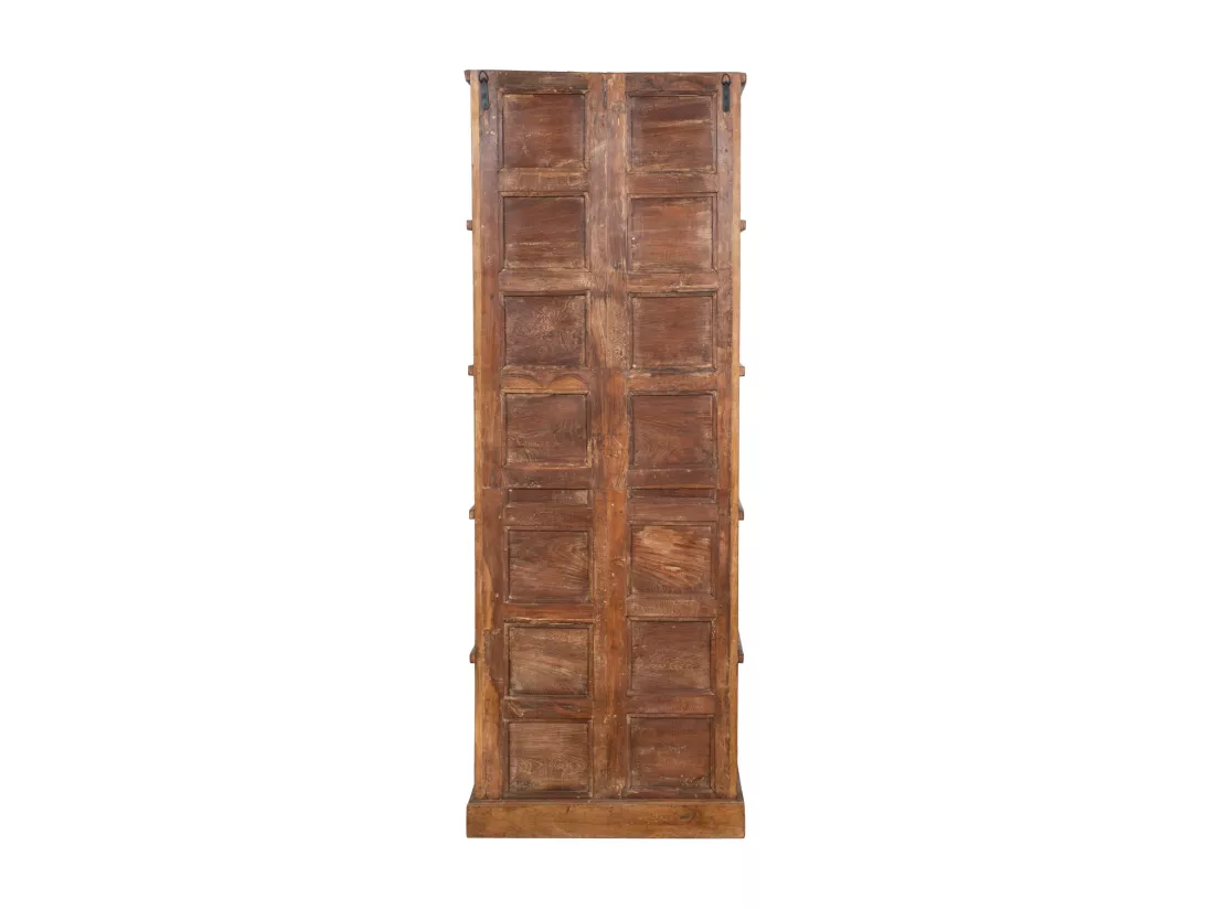 BISCOTTINI Armoire - Bois de tilleul massif finition noyer antique - Polyvalente - Rangement - Jardin - Salon - Cuisine - Salle à manger - Étagères - Chambre - Buffet - 70x32x193 cm