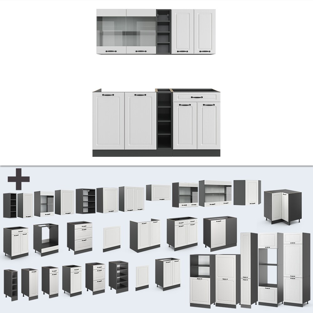Vicco Küchenzeile Küchenblock Einbauküche R-Line Single Landhaus Anthrazit Weiß160 cm