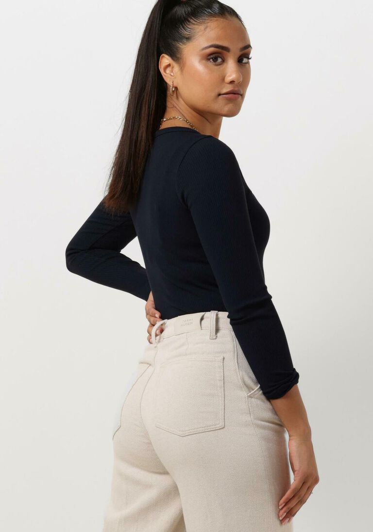 TOMMY HILFIGER donkerblauwe tommy hilfiger top slim 5x2 rib o-nk ls