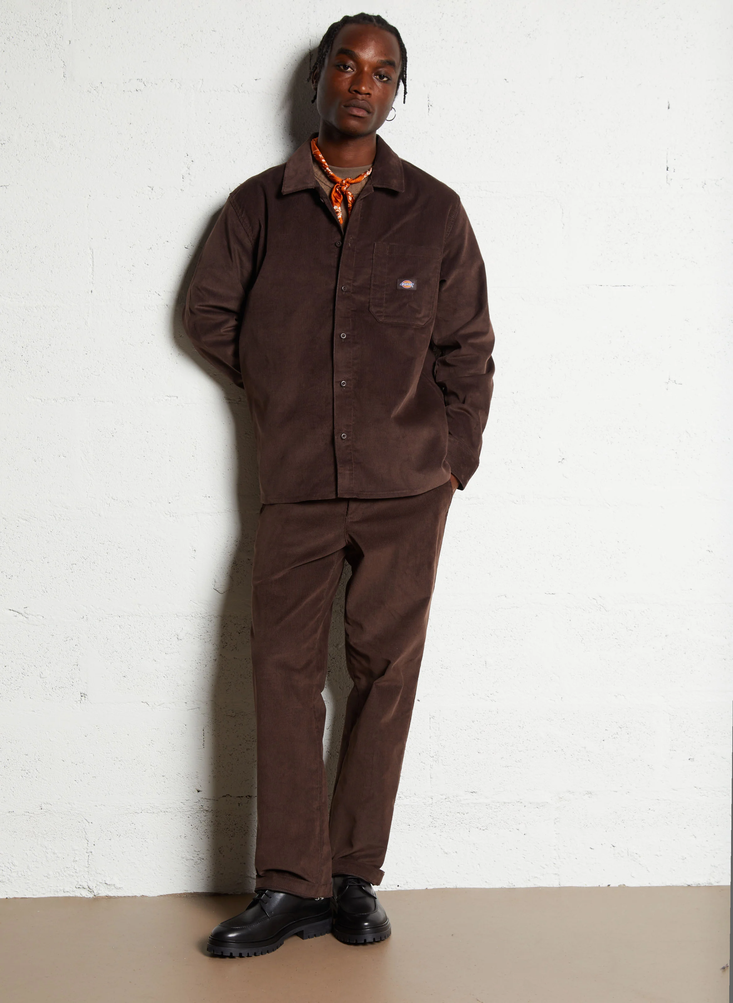 CORDUROY - Surchemise col classique ample en coton mélangé | Marron