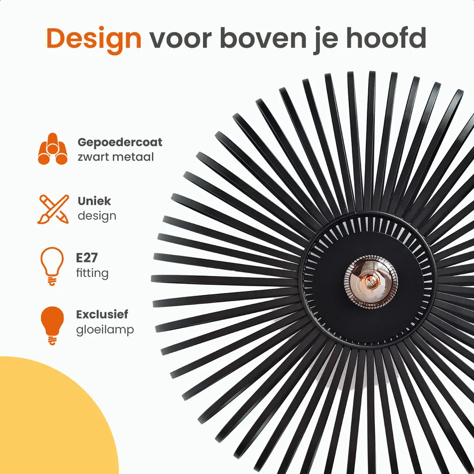 Goliving Plafondlamp - Plafonnière - E27 - Metaal - Ø 40 cm - Zwart