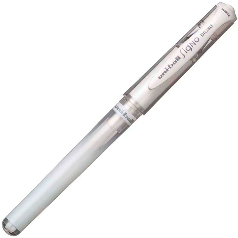 Stylo roller Uni Ball Signo Broad écriture large pointe 1 mm blanc