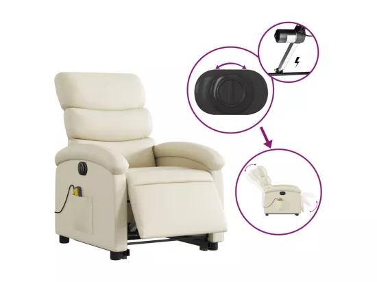 Fauteuil inclinable massant électrique crème similicuir