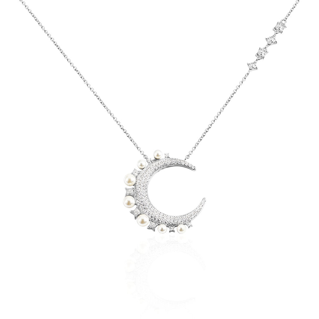 Collier Moon Argent Perle D'imitation Chrysoprase Et Oxyde