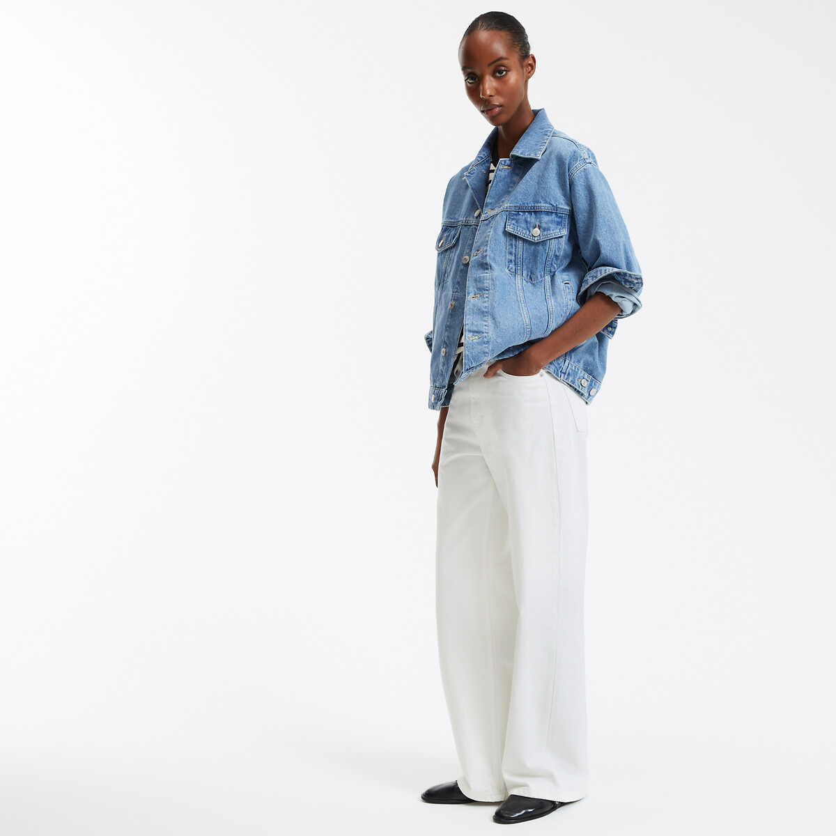 COLEÇÕES LA REDOUTE<br>Colete jeans oversized com botões