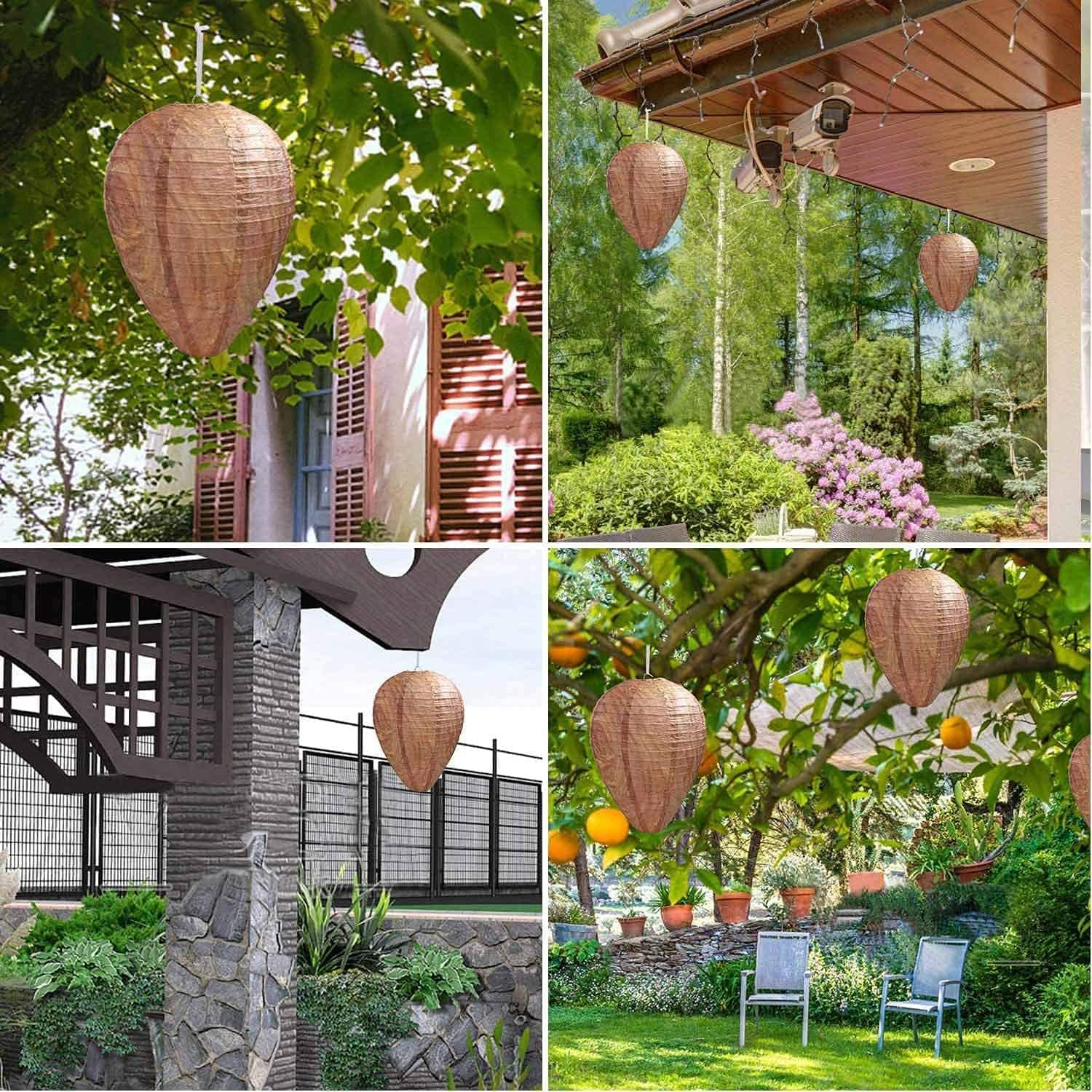 (215x275mm) Papier Wespennest Attrappe Künstliches Hornissen Nest Abwehr Lampion für Balkon / Terrasse / Garten - Braun