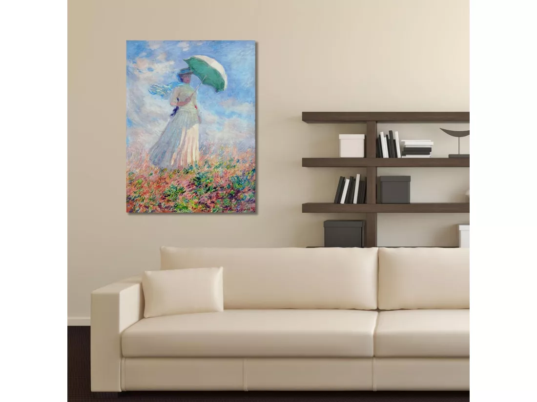 Tableau une femme avec un parapluie tourné vers la droite - 50 x 70 cm