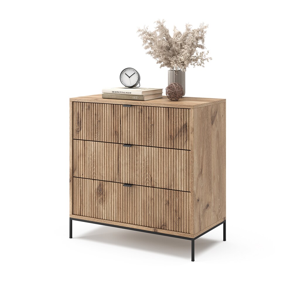 Vicco Kommode Eliza Viking Oak 80 x 81,2 cm mit 3 Schubladen