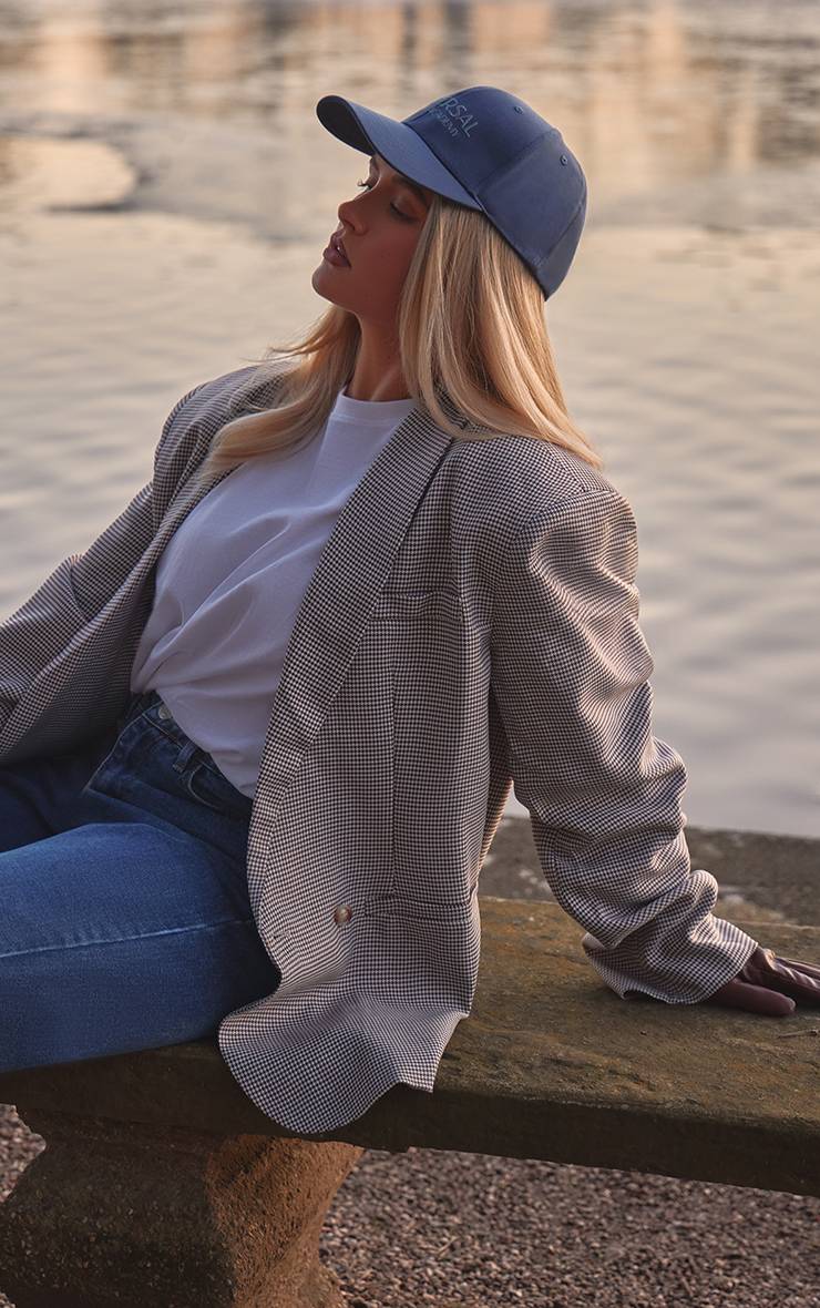 Blazer Oversize À Épaulettes Motif Pied-de-poule Avec Ourlet Arrondi