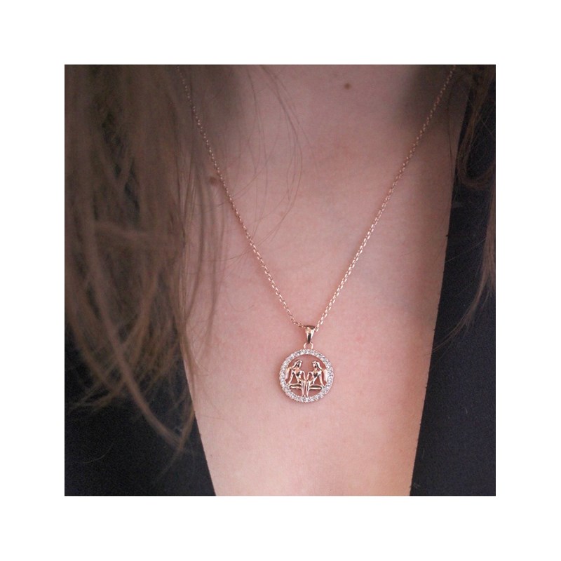Pendentif Zodiaque Gémeaux - Or Rosé et Cristal