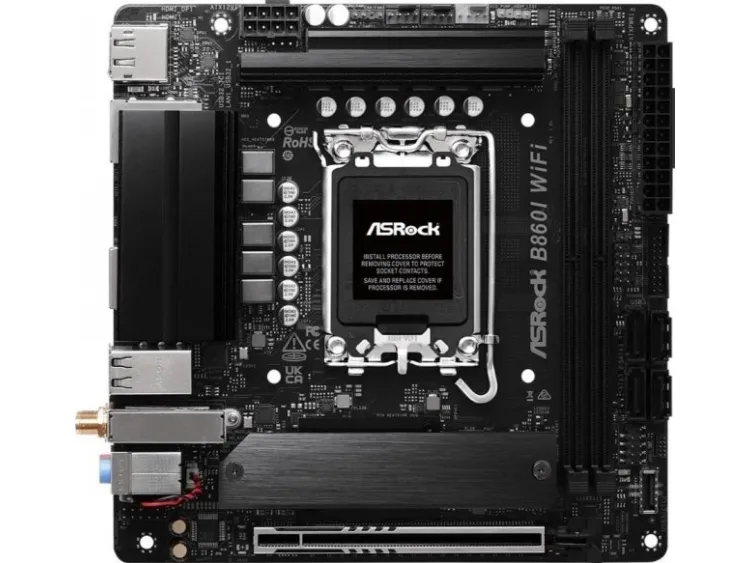 ASRock B860I WiFi - Bundkort - mini ITX - LGA1851 sokkel - B860 Chipset - USB-C 3.2 Gen 2x2, USB-C 3.2 Gen2, USB 3.2 Gen 2, USB 3.2 Gen 1 - 2.5 Gigabit LAN, Wi-Fi 6E, Bluetooth - onboard grafik (CPU påkrævet) - HD Audio (8-kanaler)