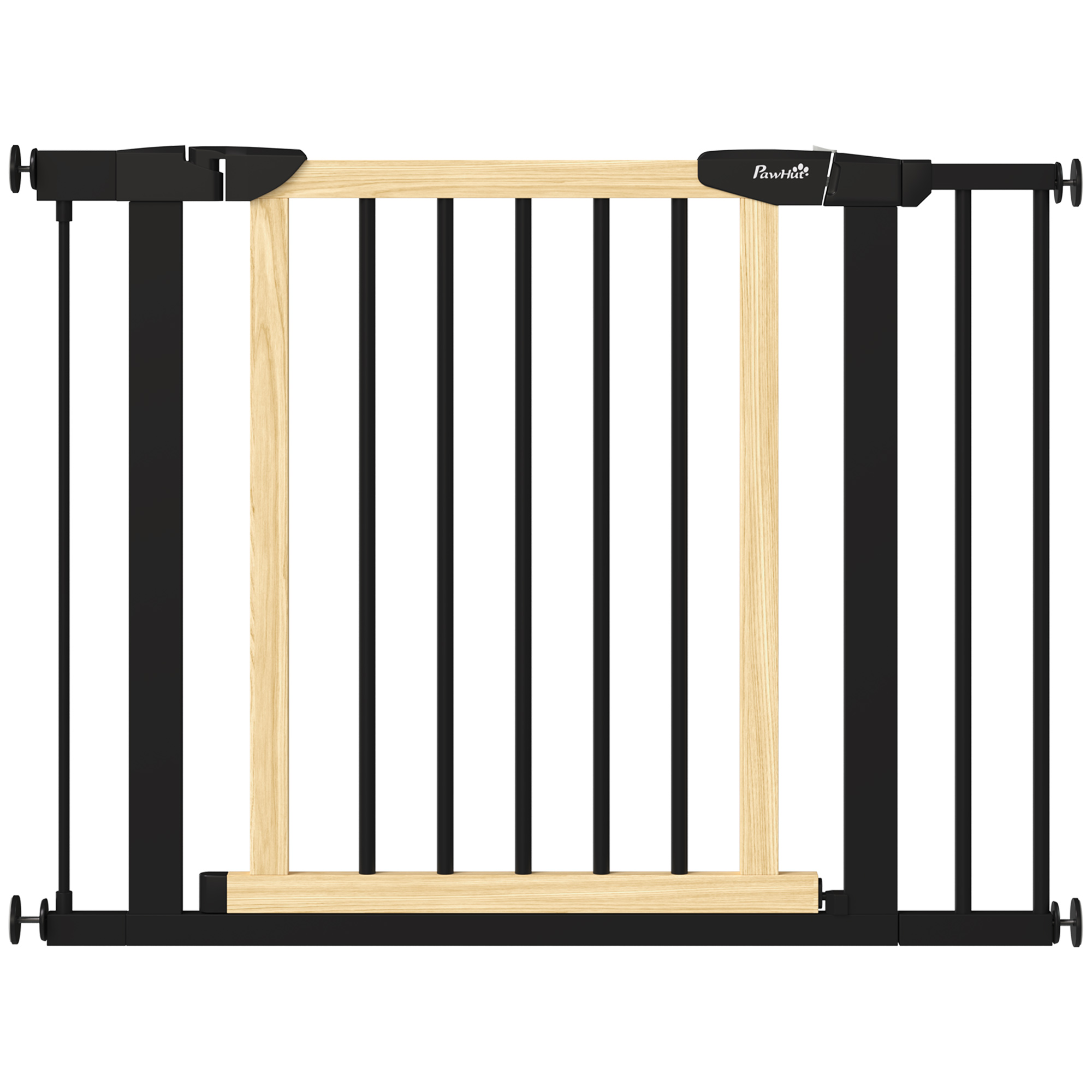 Portão de segurança extensível para cães PawHut, ideal para escadas e portas, 75-103 cm, com 2 extensões de aço, fechamento automático e sistema de travamento duplo, preto.