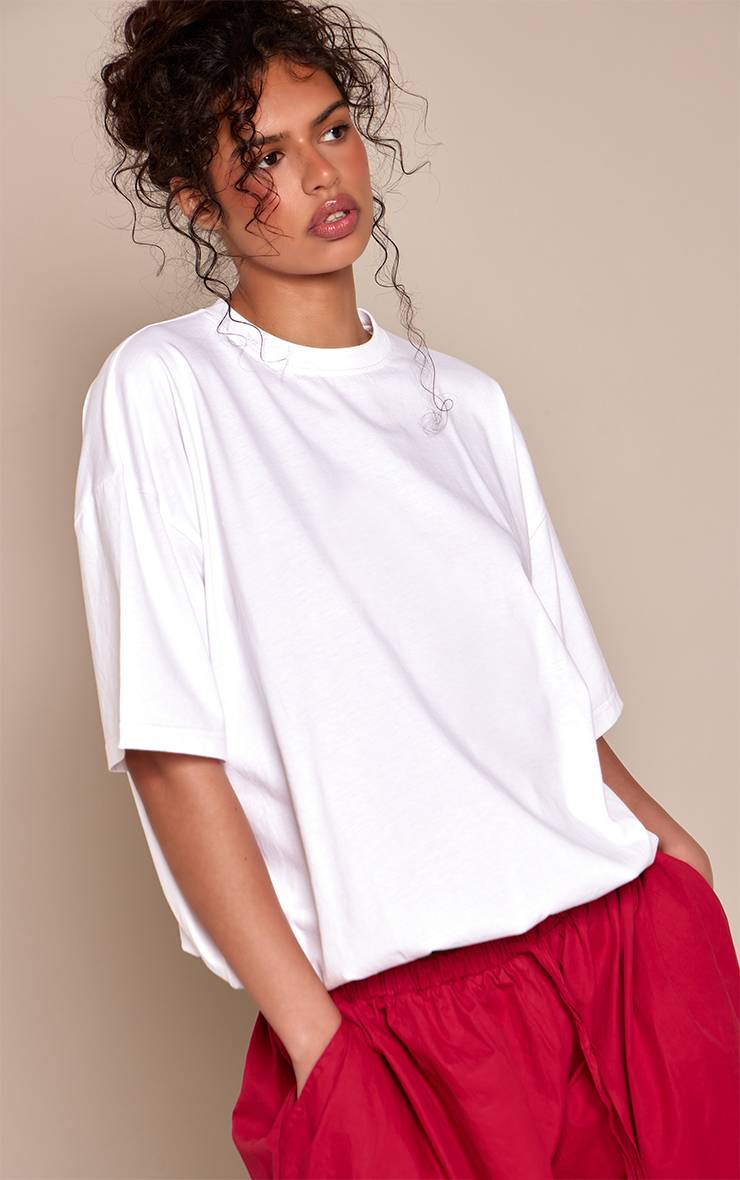 Blanc T-shirt En Coton À Ourlet Bouffant