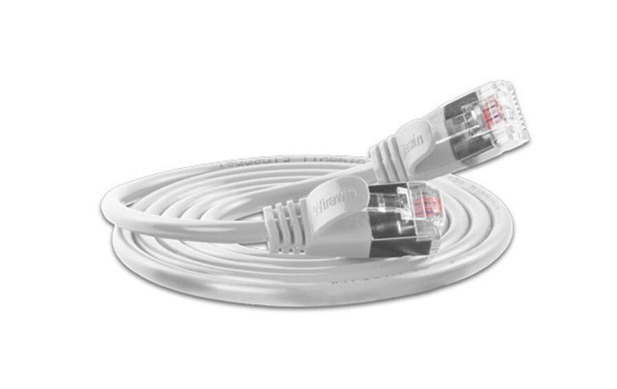 Slimpatchkabel RJ-45 - RJ-45, Cat 6, U/FTP, 3 m, WeissGeschirmtes Cat 6 Twisted-Pair-Kabel (U/FTP) mit Klinkenschutz