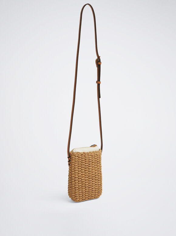 Bolsa para celular com efeito palha - Bege