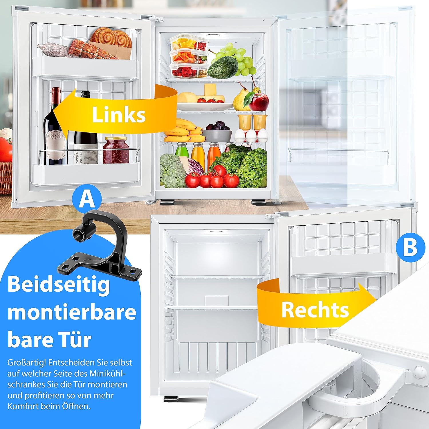 KESSER® Mini réfrigérateur avec Serrure, Mini Bar de 40 l, Silencieux, 22 DB, verrouillable, Chambre à Coucher, butée de Porte Amovible, env. 4 à 16 °C, Hauteur 57 cm, éclairage intérieur
