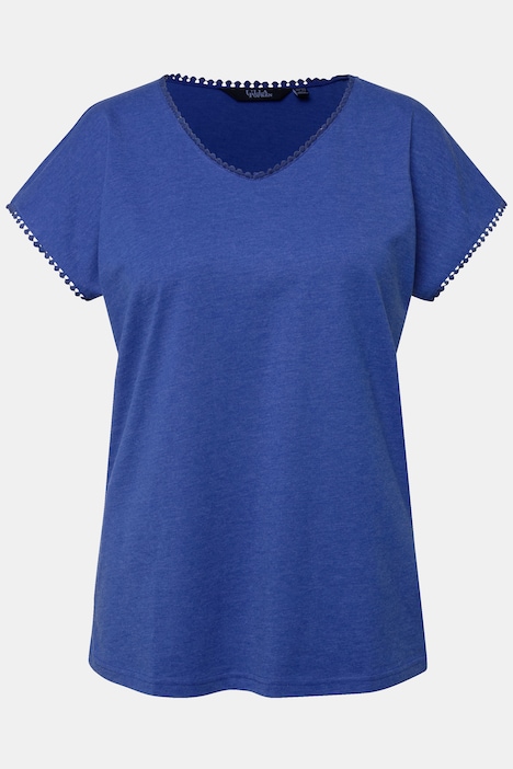 T-Shirt, Zierborten, Oversized, V-Ausschnitt, Halbarm