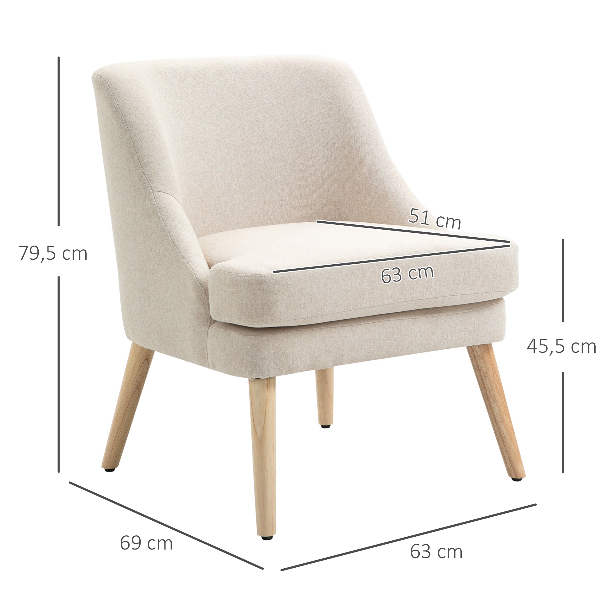 HOMCOM Esszimmerstuhl mit Polsterung gelb 69L x 63B x 79,5H cm