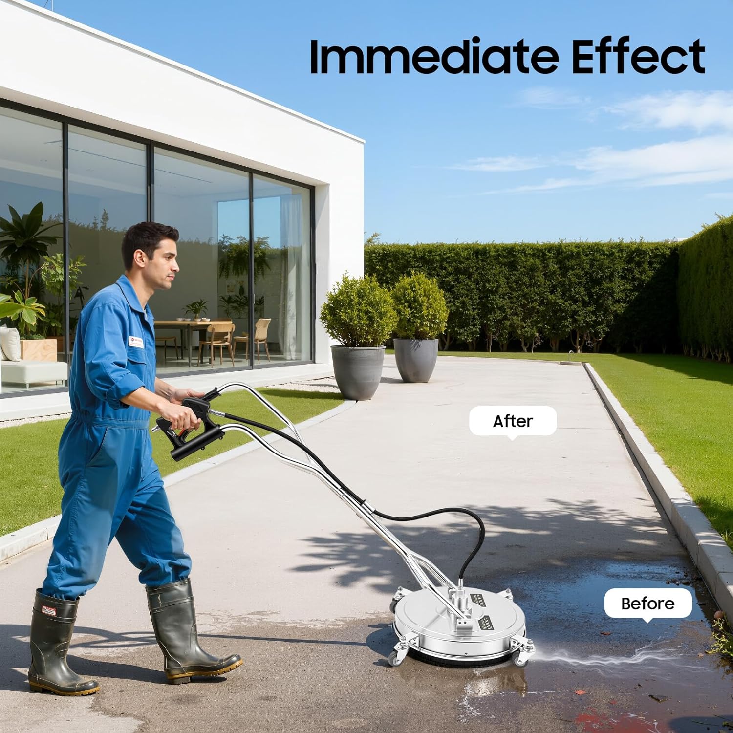 Profi Flächenreiniger 52cm Durchmesser, Max. 4500 PSI Edelstahl Reinigungsdüse mit 4 Rädern, 6.4mm Schnellanschluss für Terrasse, Pool, Gartenweg und Balkon