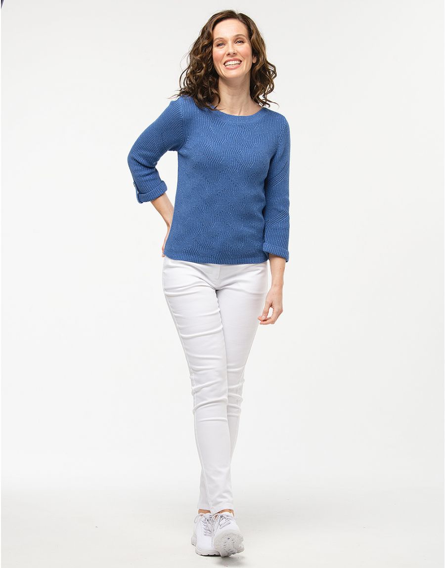 Pull bleu maille ruban