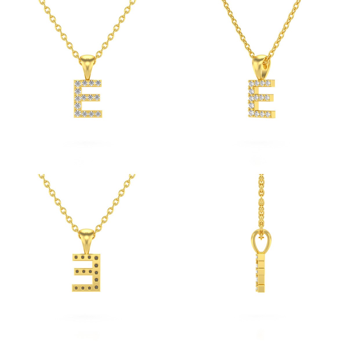 Collier Pendentif ADEN Lettre E Or 750 Jaune Diamant Chaine Or 750 incluse 0.72grs