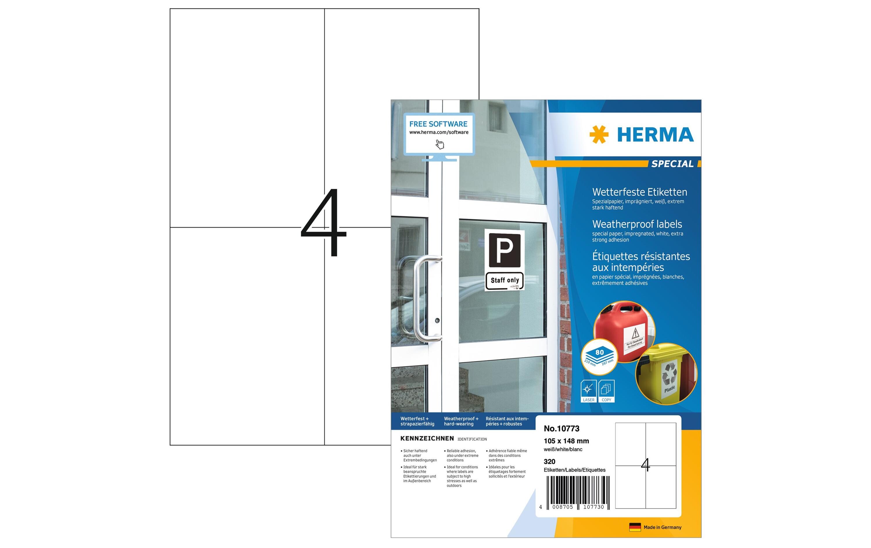 Outdoor-Etiketten 105 x 148 mm, 80 BlattWetterfeste Etiketten