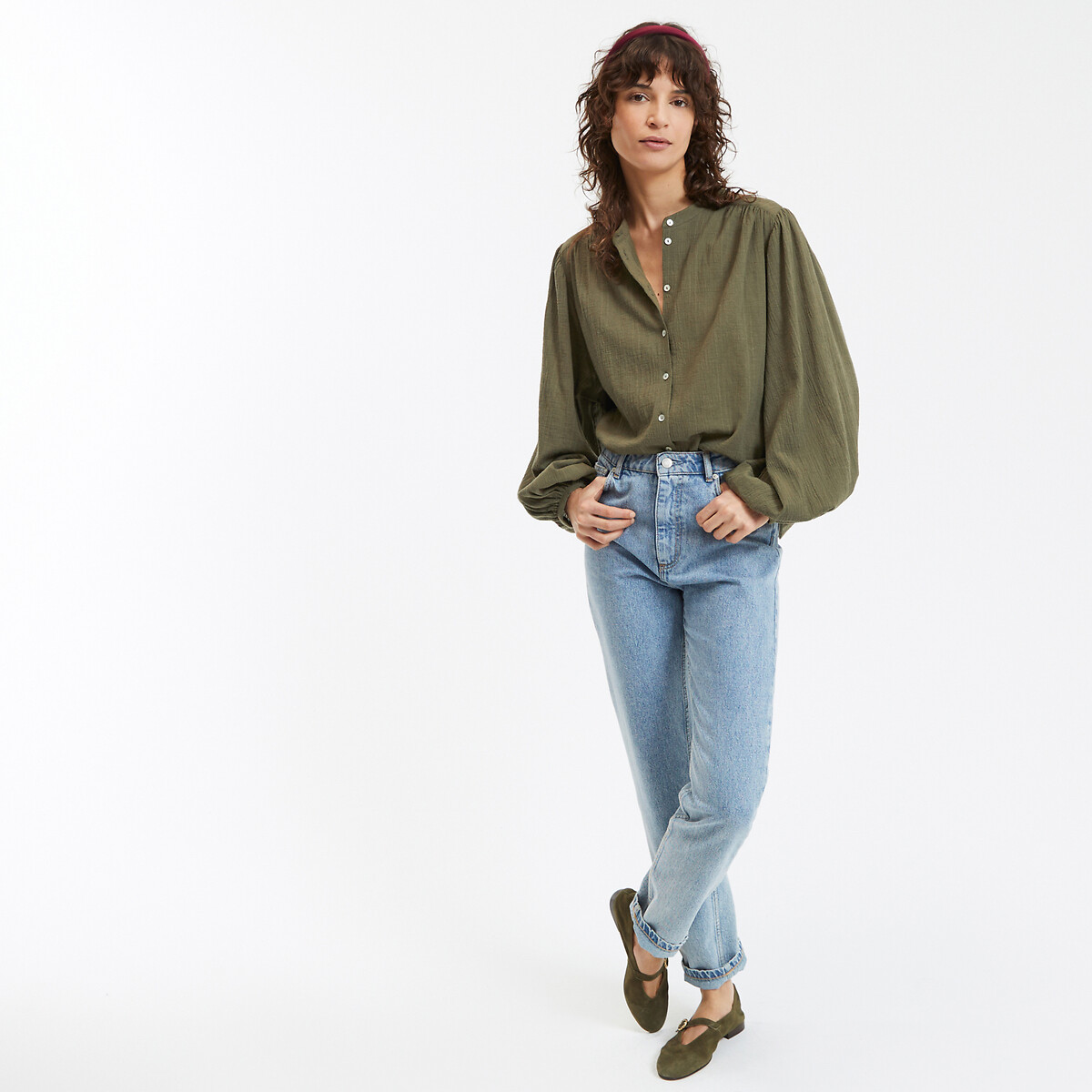 COLEÇÕES LA REDOUTE<br>Camisa oversized com gola mao, assinatura LISE