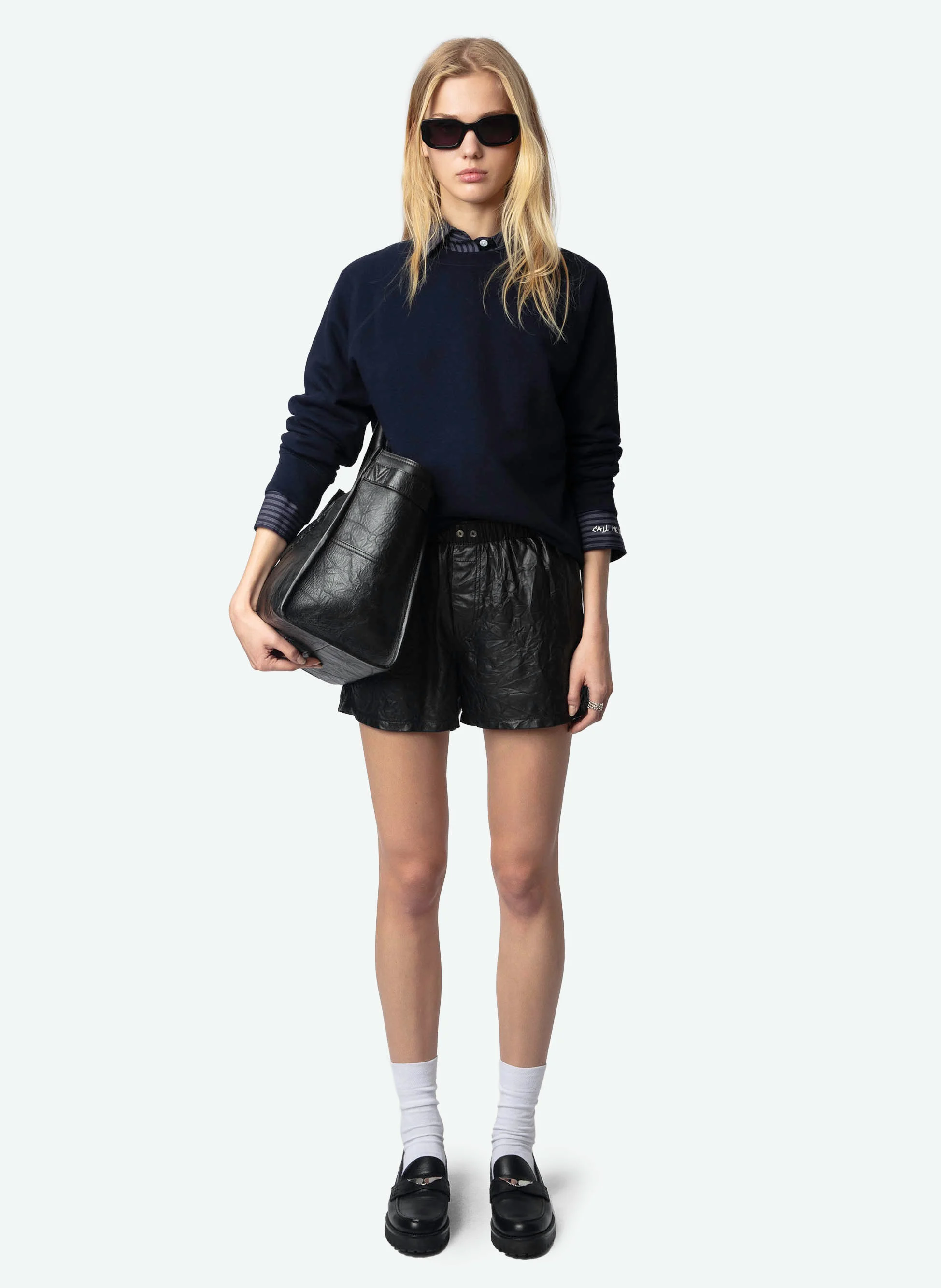 UPPER - Sweat droit col rond en coton | Bleu