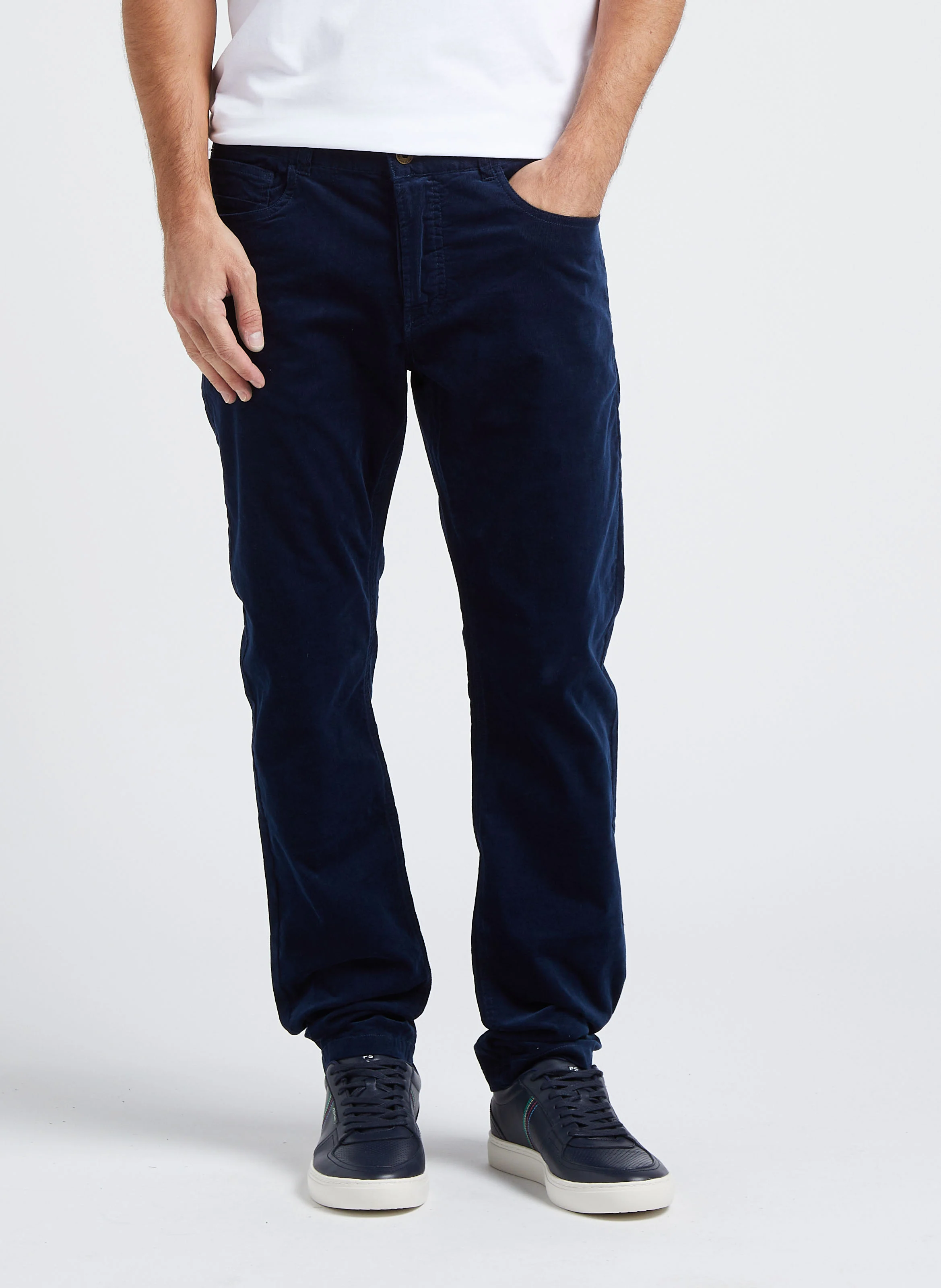 Pantalon slim-fit en velours de coton côtelé| Bleu