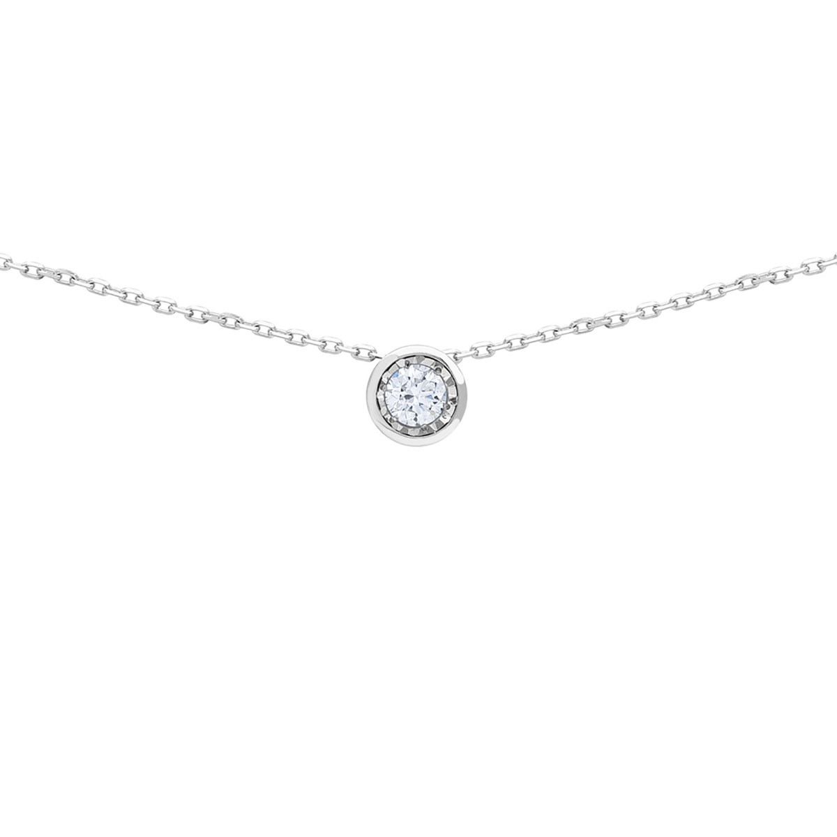 Collier Brillaxis solitaire diamant clos or blanc