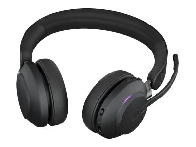Jabra Evolve2 65 MS Stereo - Headset - på øret - Bluetooth - trådløs - USB-A - støjisolerende - sort - med opladningsstander - Certified for Microsoft Teams