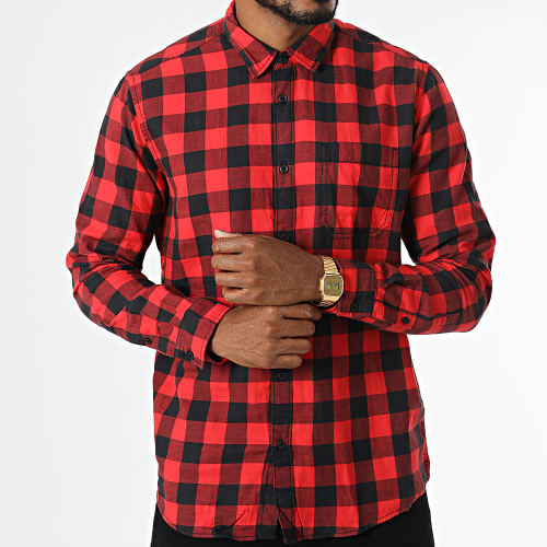 Chemise Manches Longues A Carreaux 992CC2F301 Rouge Noir
