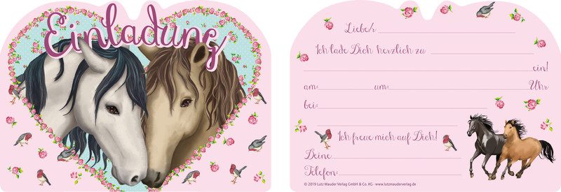 (16-tlg. Set) Kinder Party Einladungs Karte Postkarte inkl. Brief Umschläge (26026) - Pferde