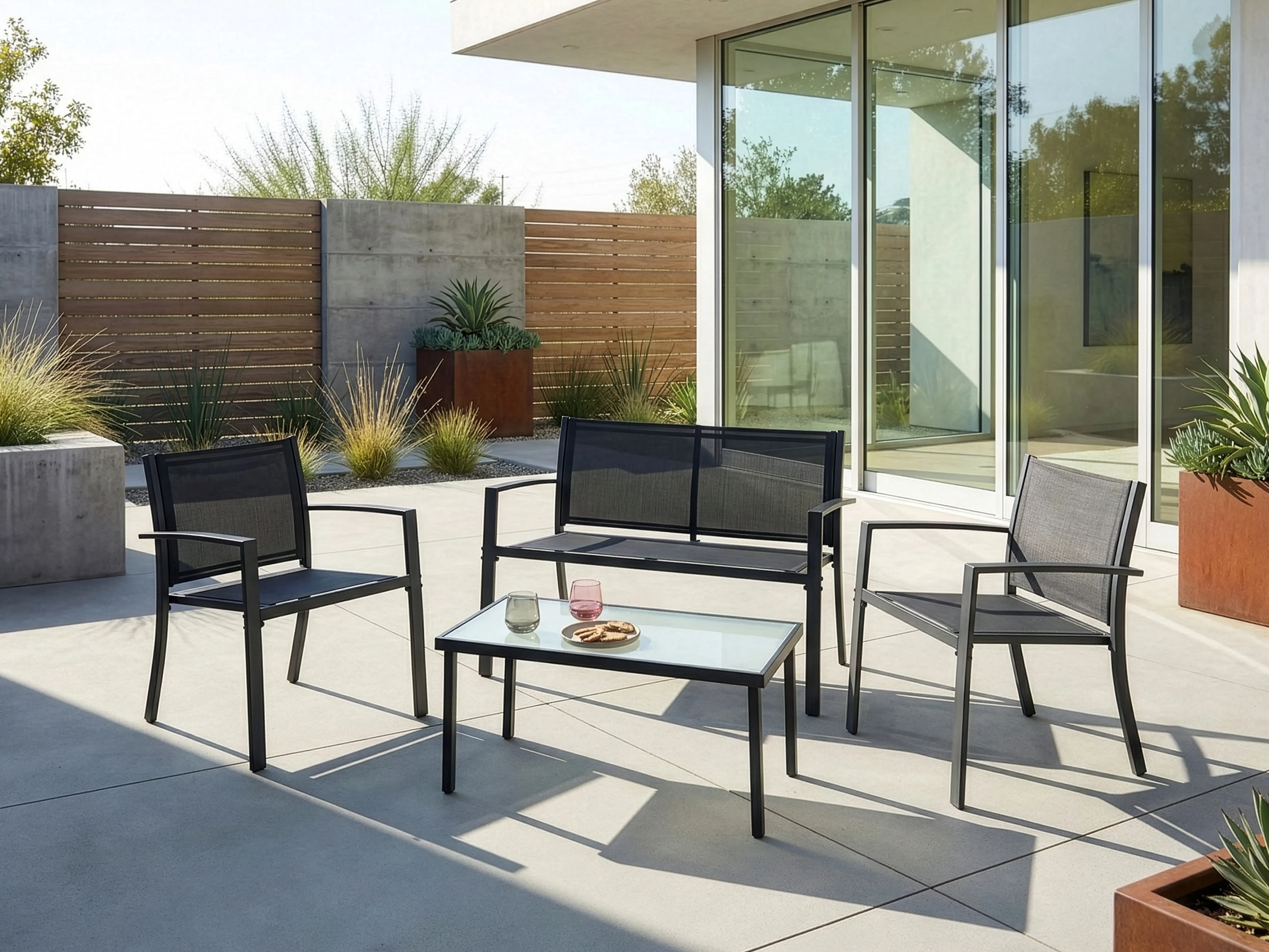 Loungeset met tafel 4-zits TAVOLETO Metaal Donkergrijs