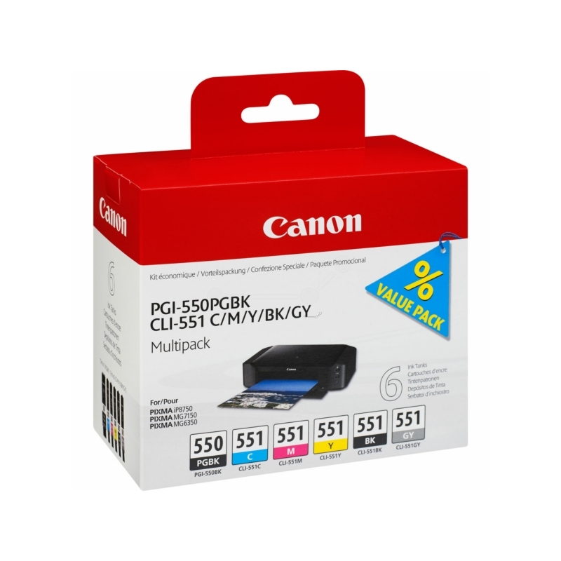 Canon PGI-550/CLI-551 Tintenpatronen Multipack, cyan, gelb, grau, magenta, schwarz