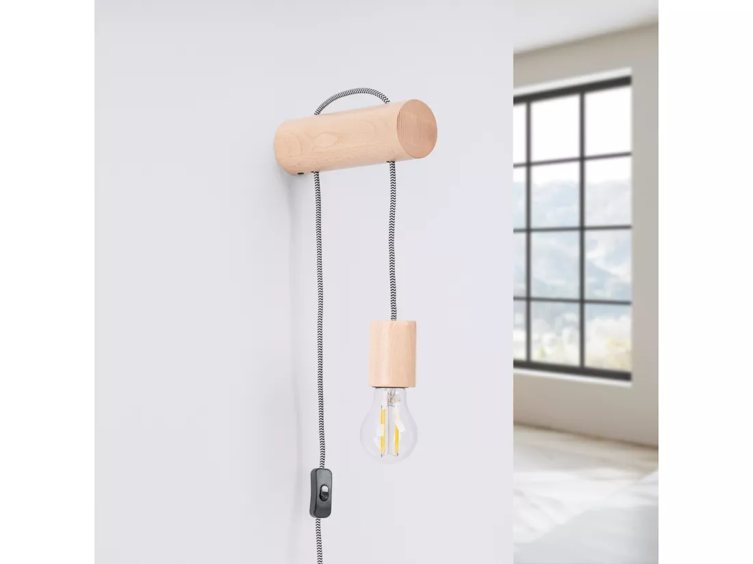 Applique Nimbi grenier en bois - 1 sources lumineuses - L.6 x H.55 cm - bois naturel/blanc/noir
