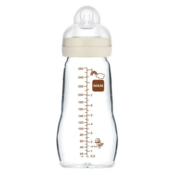 Mamadeira de vidro MAM +2m Raposa Coelho Branca 260ml