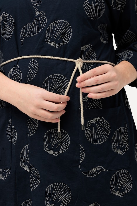 Kimono, Stickerei, V-Ausschnitt, 3/4-Arm, Biobaumwolle