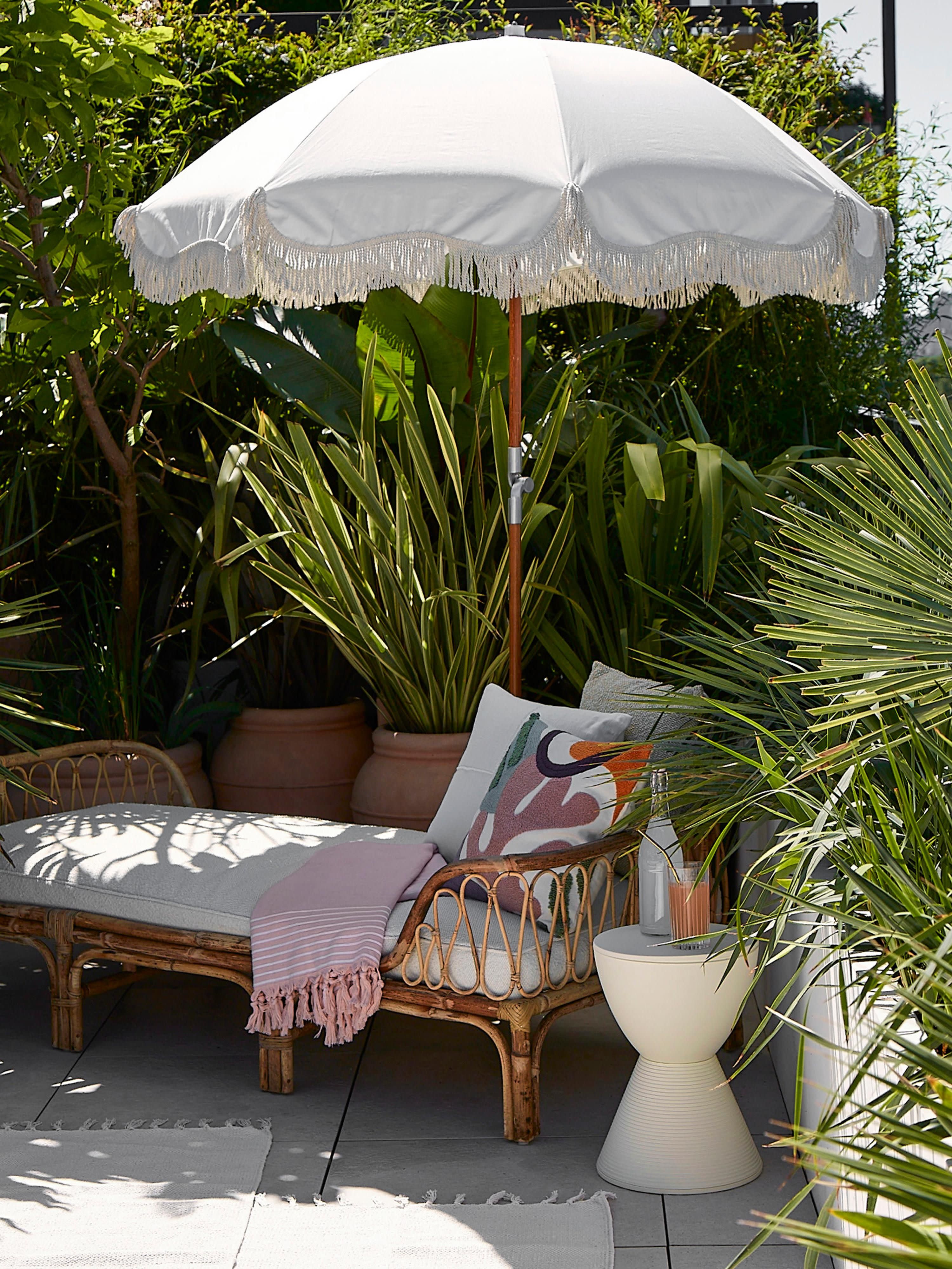 Kantelbare strandparasol Retro met franjes, Ø 180 cm