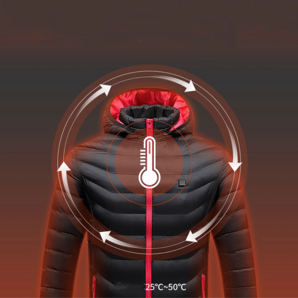 (Gr. M) Beheizbare Winter Jacke Elektrische USB Wärmejacke - Schwarz / Rot