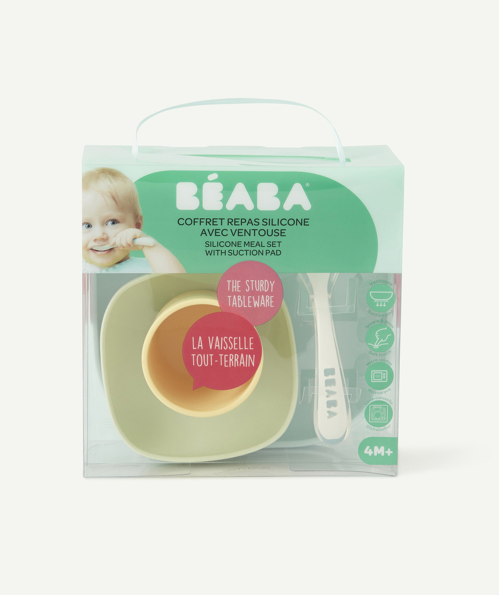 BEABACOFFRET REPAS EN SILICONE AVEC VENTOUSE JAUNE
