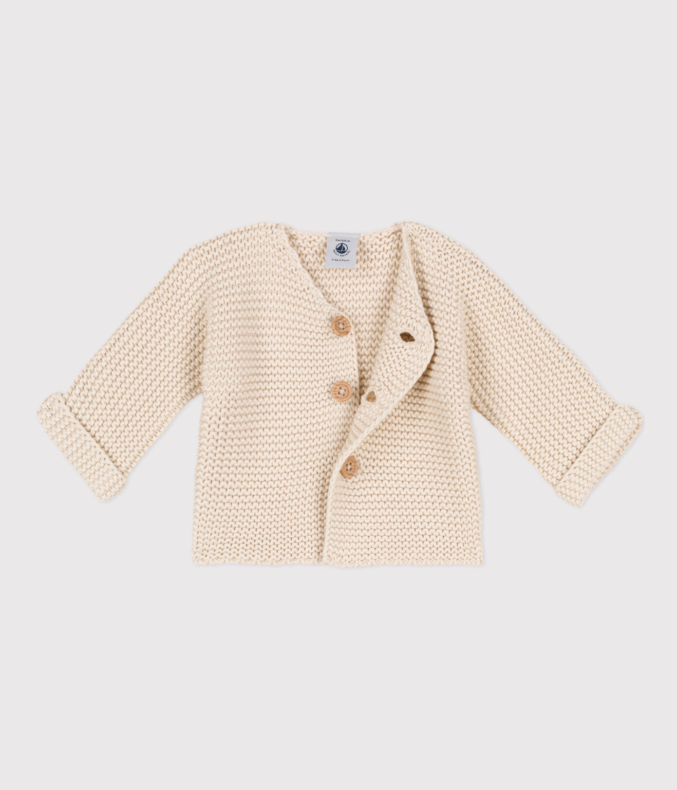 Cardigan bébé tricot point mousse en coton