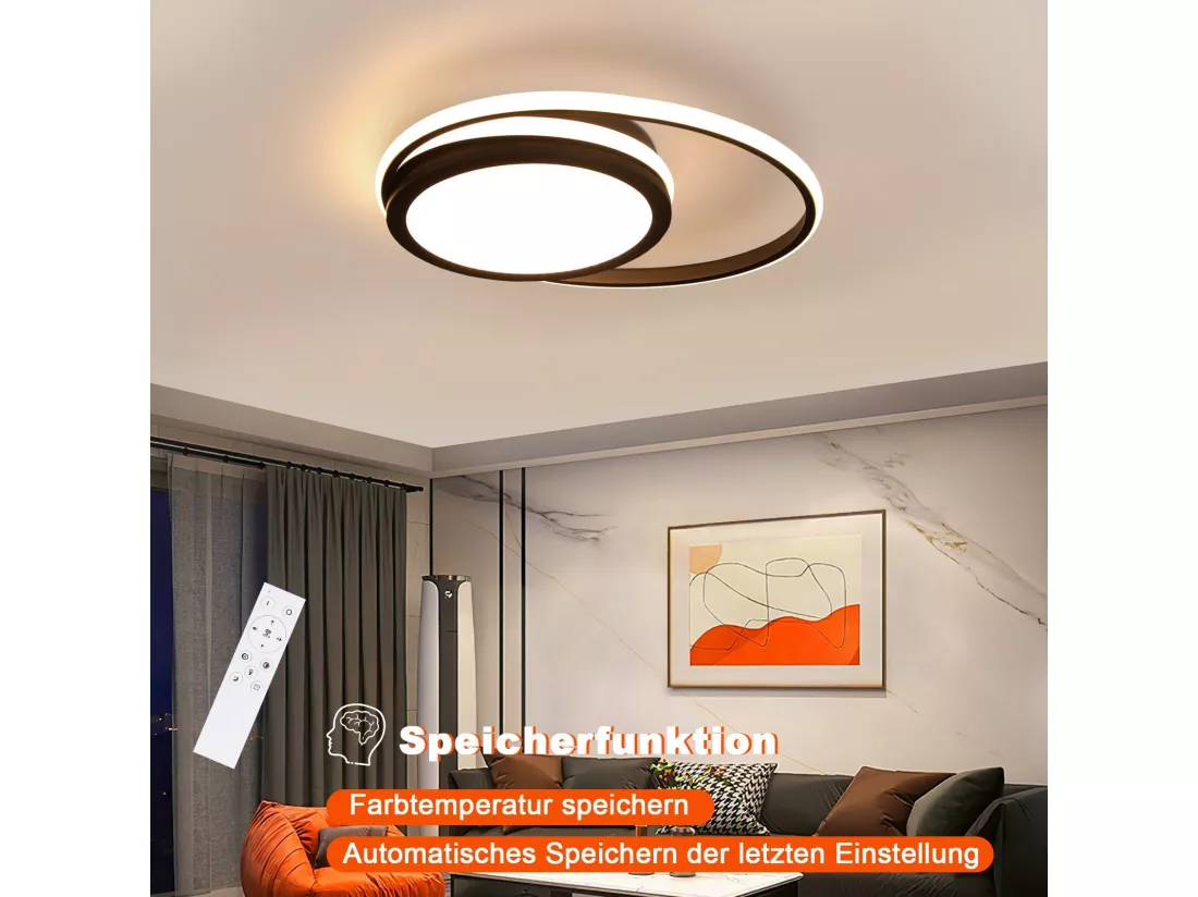 NETTLIFE Plafonnier LED salon dimmable avec télécommande noir 56 W LED intégré en permanence