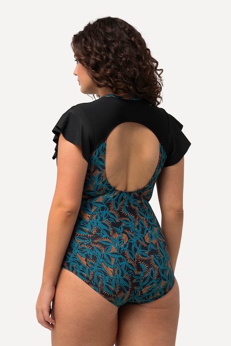 Badeanzug, Zipper, Softcups, Flügelärmel, recycelt