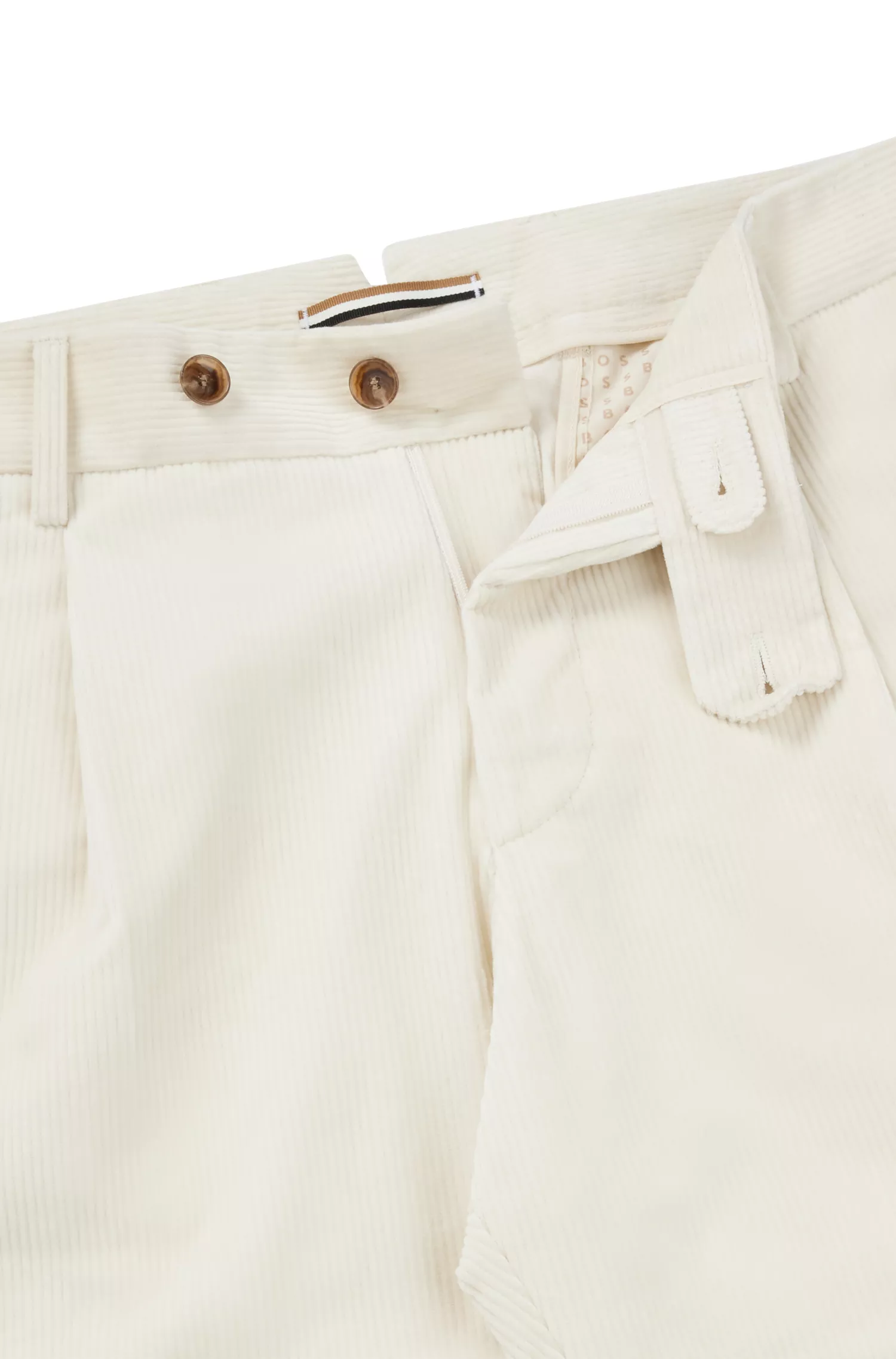 Calça BOSS preta de corte relaxado em veludo cotelê de algodão elástico.
