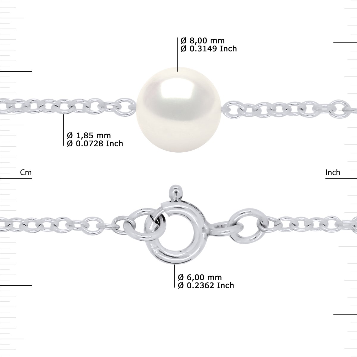 Bracelet TRIO Perles d'Eau Douce Rondes 8-9 mm Blanches Argent 925
