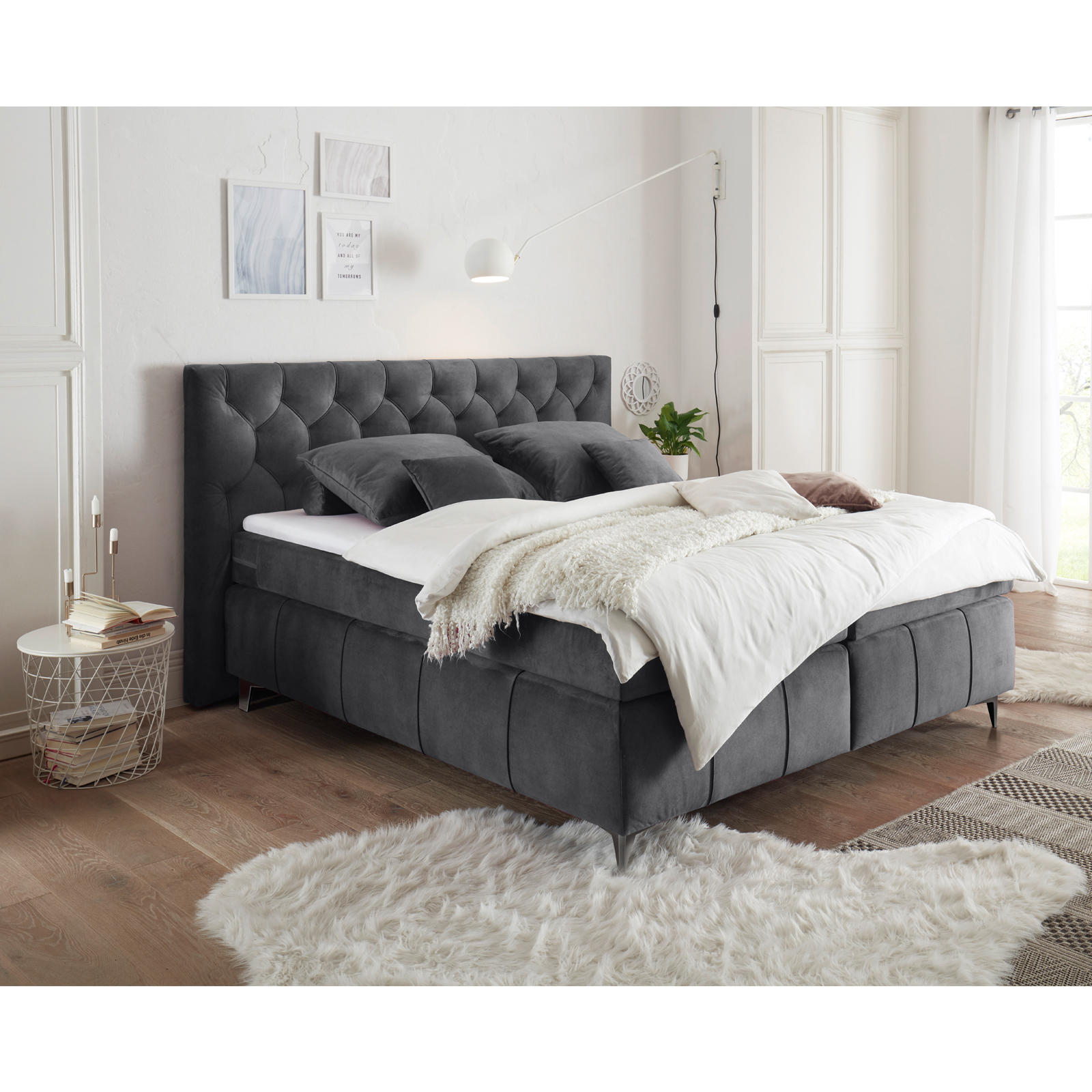 Boxspringbett - anthrazit - Tonnentaschenfederkern - H2 - 180x200 cm